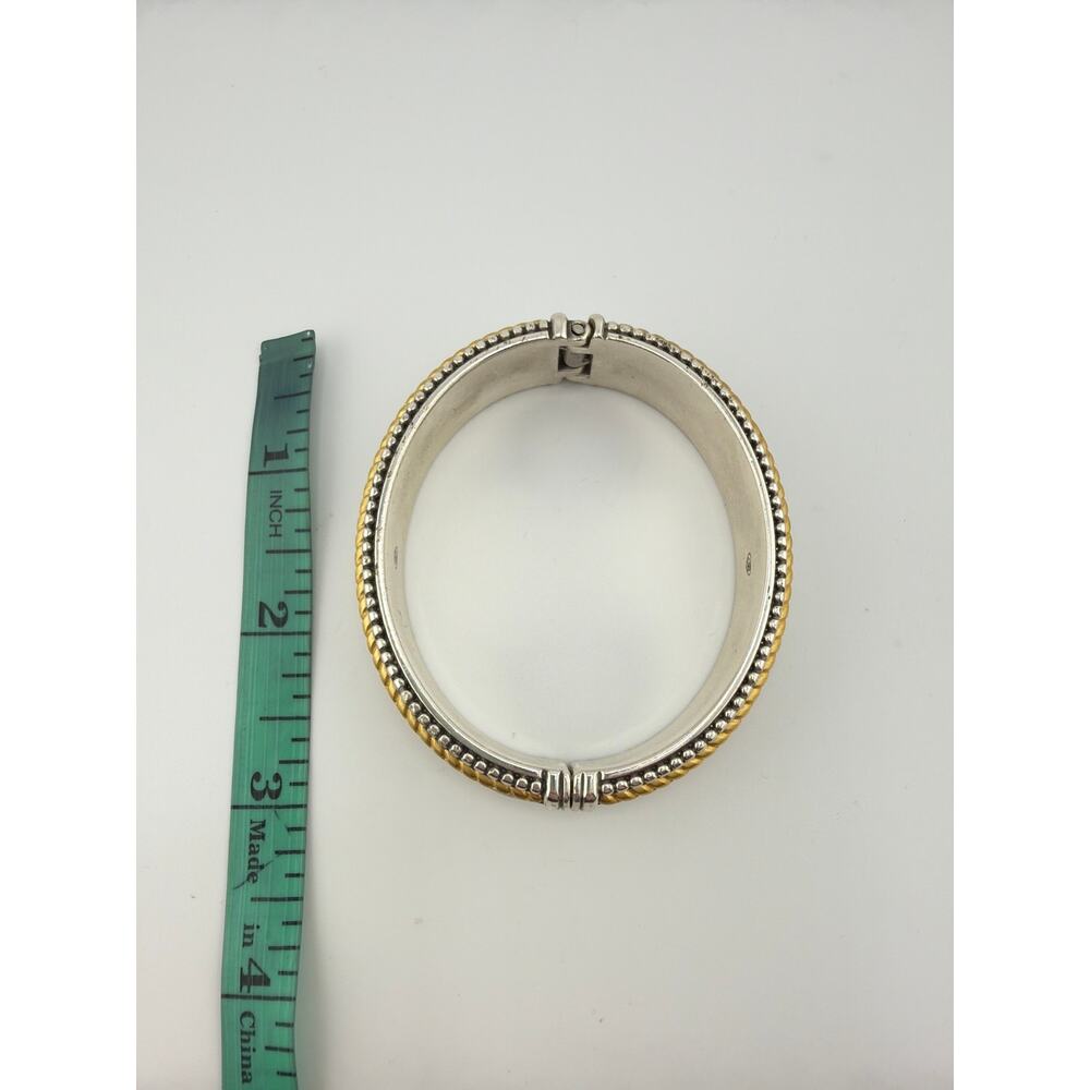 Vintage Brighton "Unity" Two Tone Embossed Silver Gold Rope Hinged Cuff Bracelet - Picture 4 of 5
